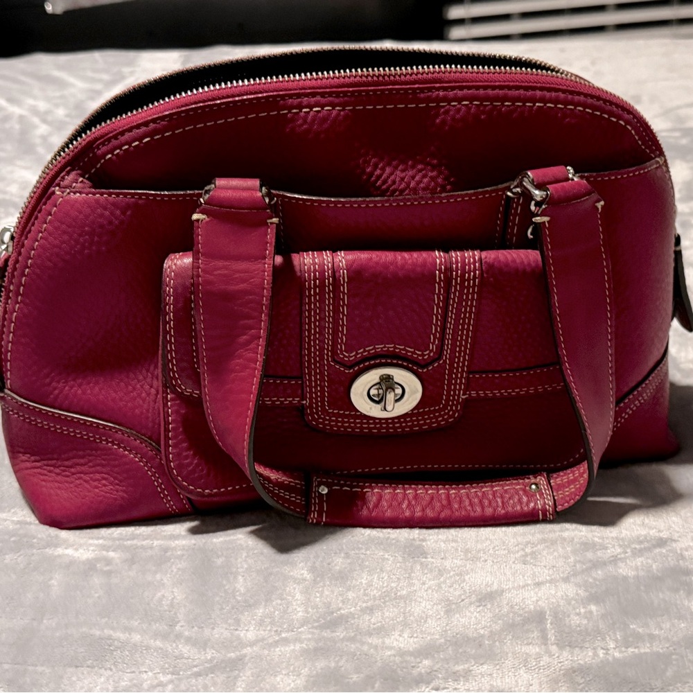 Coach Fuscia Raspberry Pink Hamptons Pebble Leather Handbag Satchel